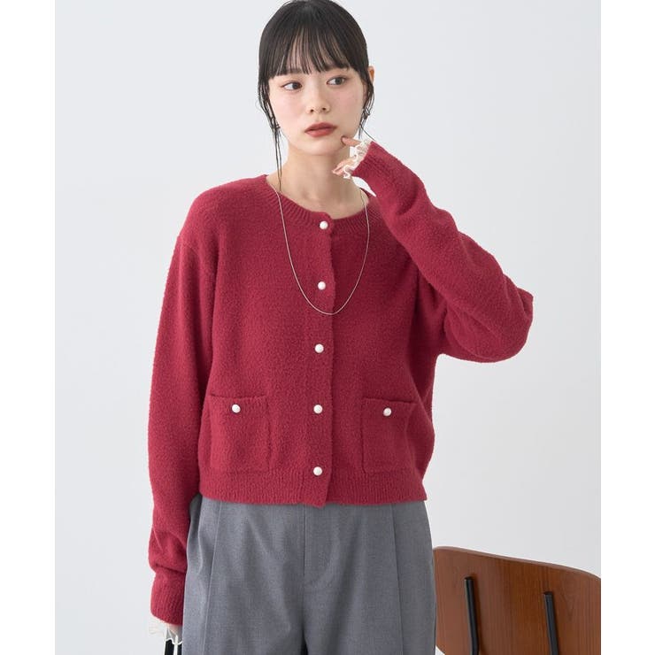 ボルドー | パウダーシャギークルーネックカーディガン | earth music&ecology 