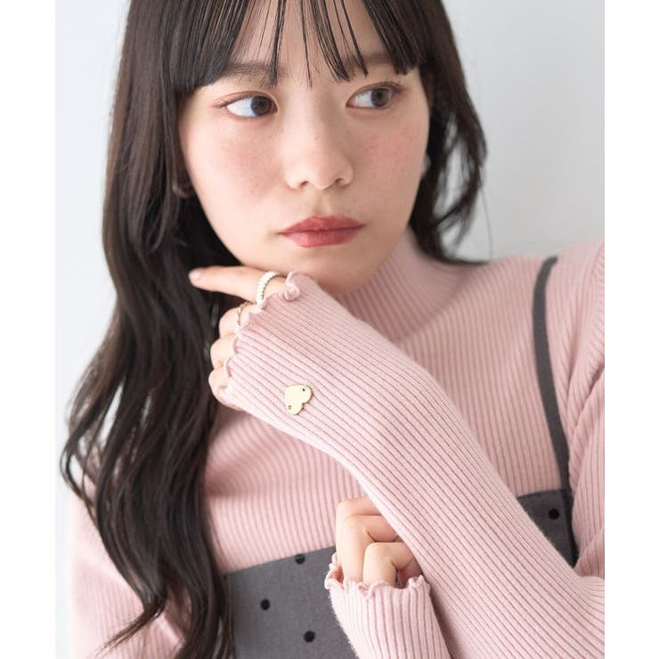 ピンク | ハートプレートリブニットプルオーバー | earth music&ecology 