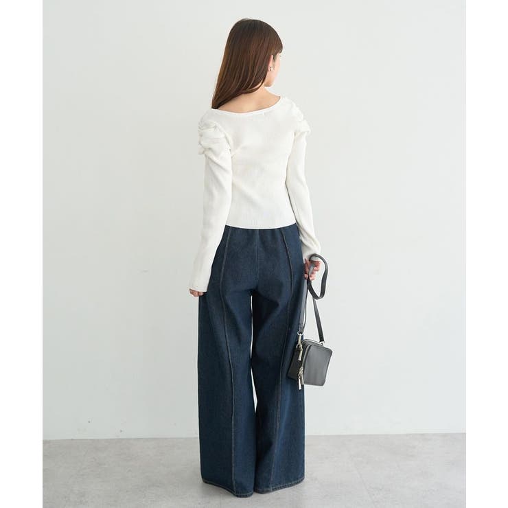 レイヤード風ギャザーショルダーリブニット | earth music&ecology  | 詳細画像20 