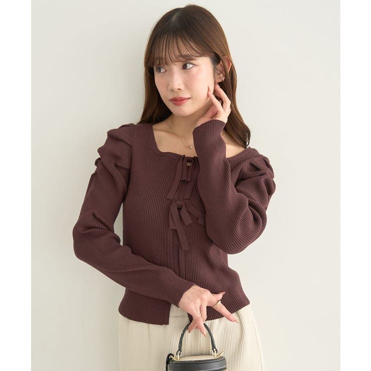 レイヤード風ギャザーショルダーリブニット | earth music&ecology  | 詳細画像3 