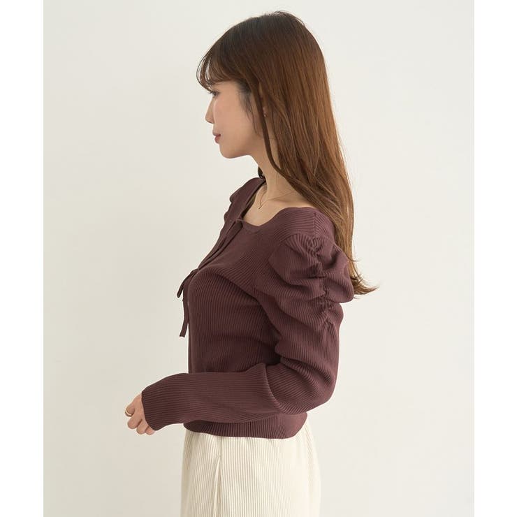 レイヤード風ギャザーショルダーリブニット | earth music&ecology  | 詳細画像4 