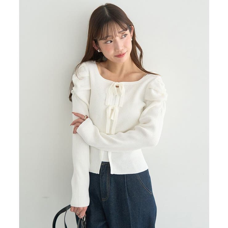 レイヤード風ギャザーショルダーリブニット | earth music&ecology  | 詳細画像16 