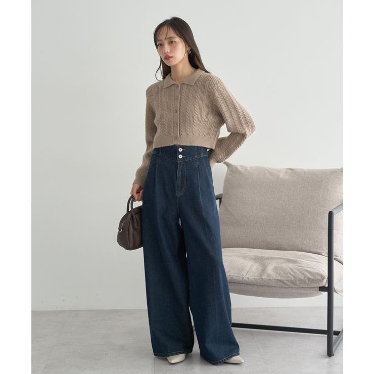 襟付きケーブルニットジャケット | earth music&ecology  | 詳細画像9 