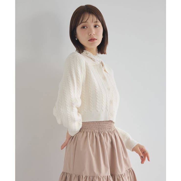 襟付きケーブルニットジャケット | earth music&ecology  | 詳細画像13 