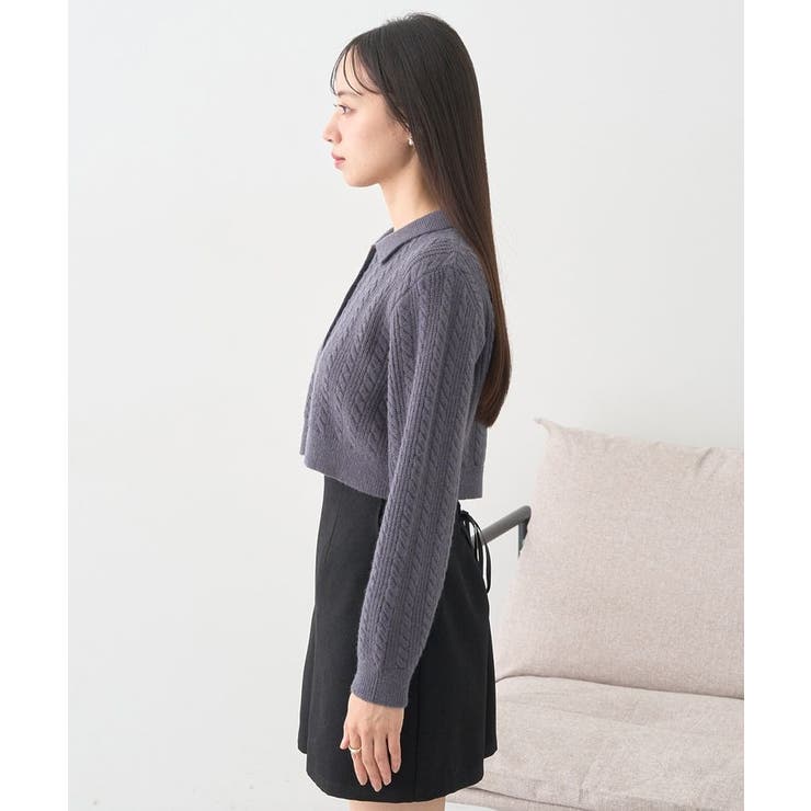 襟付きケーブルニットジャケット | earth music&ecology  | 詳細画像18 