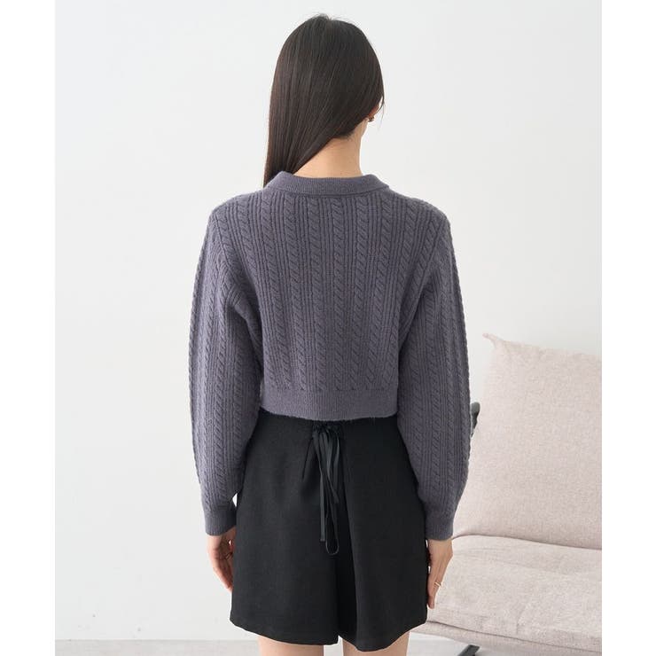 襟付きケーブルニットジャケット | earth music&ecology  | 詳細画像19 