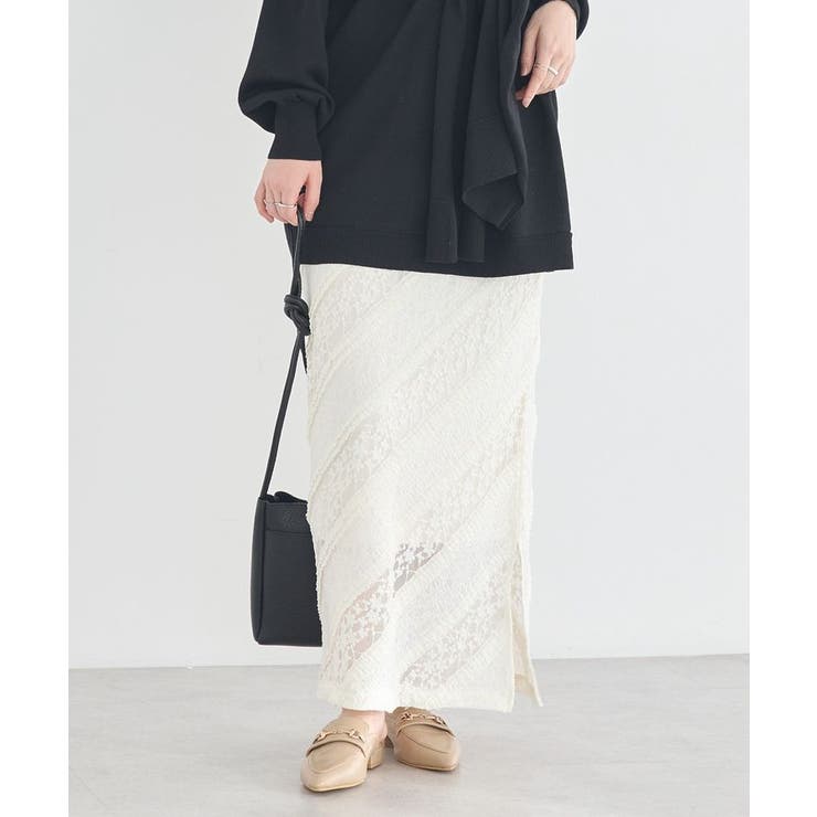 アイボリー | 総レースナロースカート | earth music&ecology 