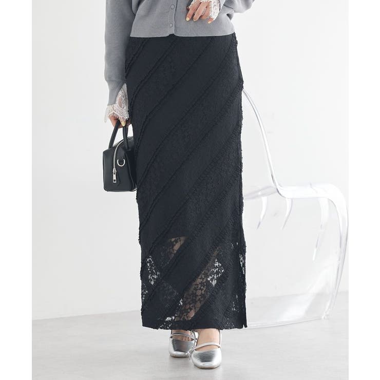 ブラック | 総レースナロースカート | earth music&ecology 