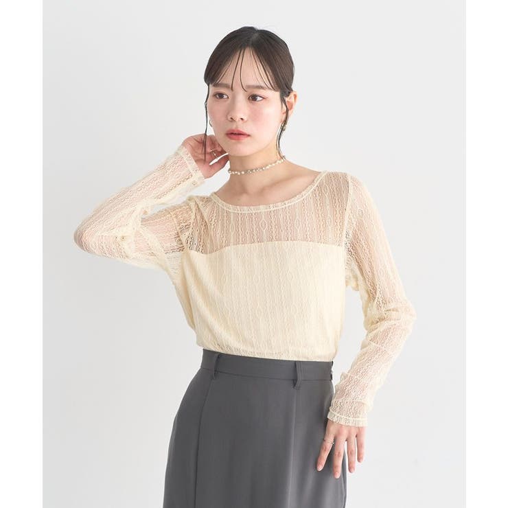 レースドッキングボートネックプルオーバー | earth music&ecology  | 詳細画像2 