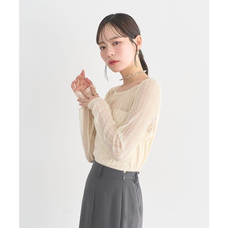 レースドッキングボートネックプルオーバー | earth music&ecology  | 詳細画像3 