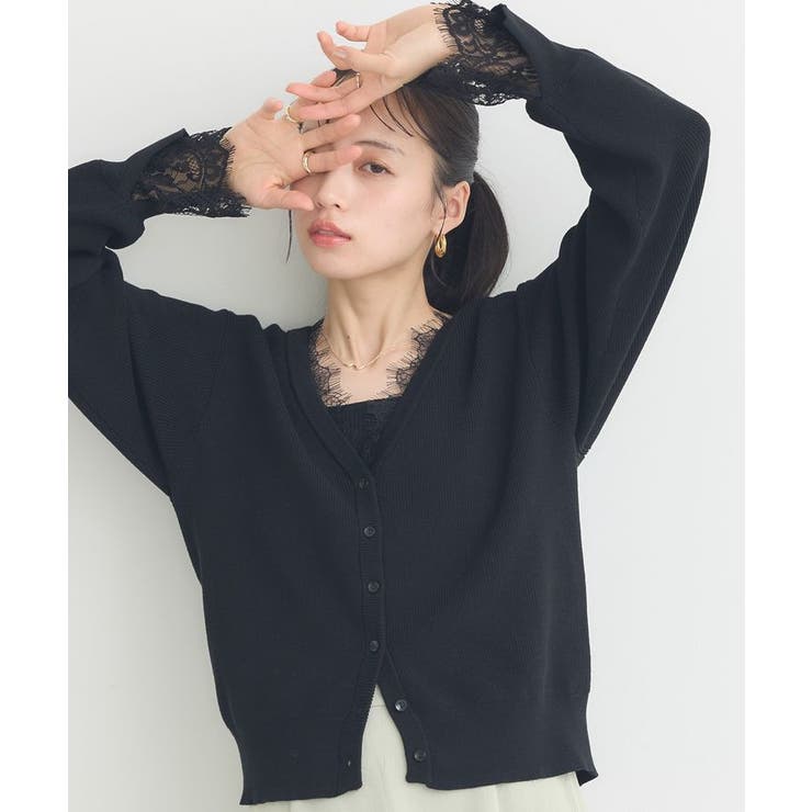 ブラック | レーストリムカーディガン | earth music&ecology 