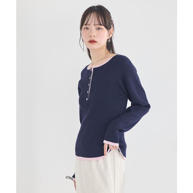 バイカラーヘンリーネックニットプルオーバー | earth music&ecology  | 詳細画像3 