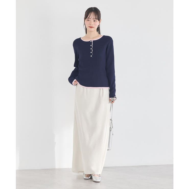 バイカラーヘンリーネックニットプルオーバー | earth music&ecology  | 詳細画像5 