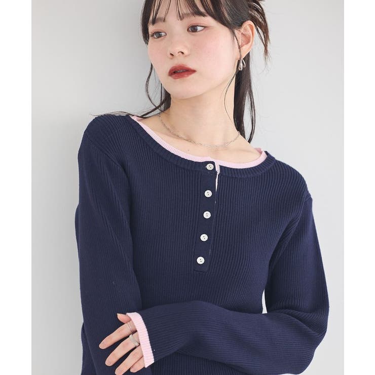 バイカラーヘンリーネックニットプルオーバー | earth music&ecology  | 詳細画像14 