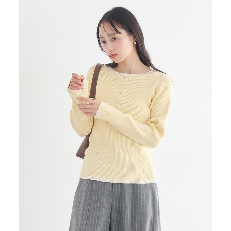 バイカラーヘンリーネックニットプルオーバー | earth music&ecology  | 詳細画像8 