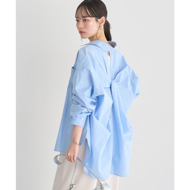 サックスブルー | バックツイストオーバーシャツ | earth music&ecology 