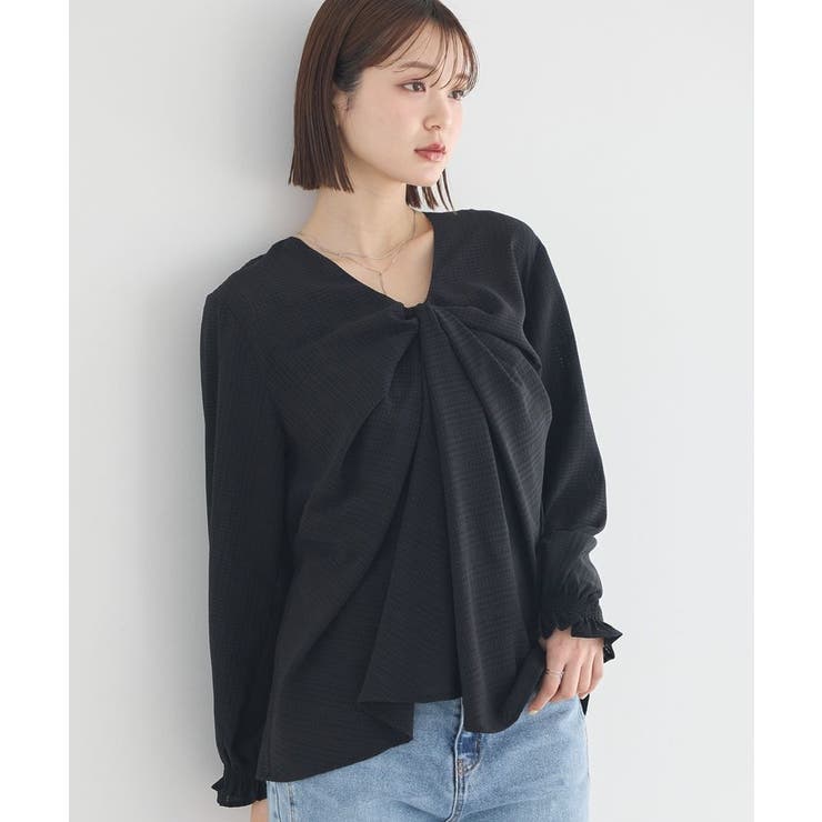 ブラック | フロントツイストブラウス | earth music&ecology 