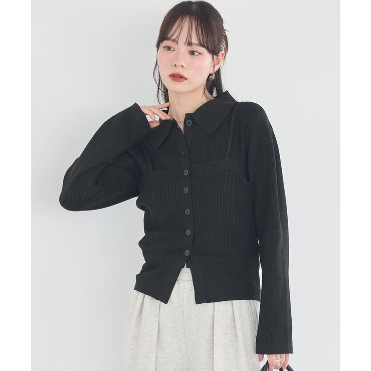 ブラック | 襟付きニットアンサンブル | earth music&ecology 