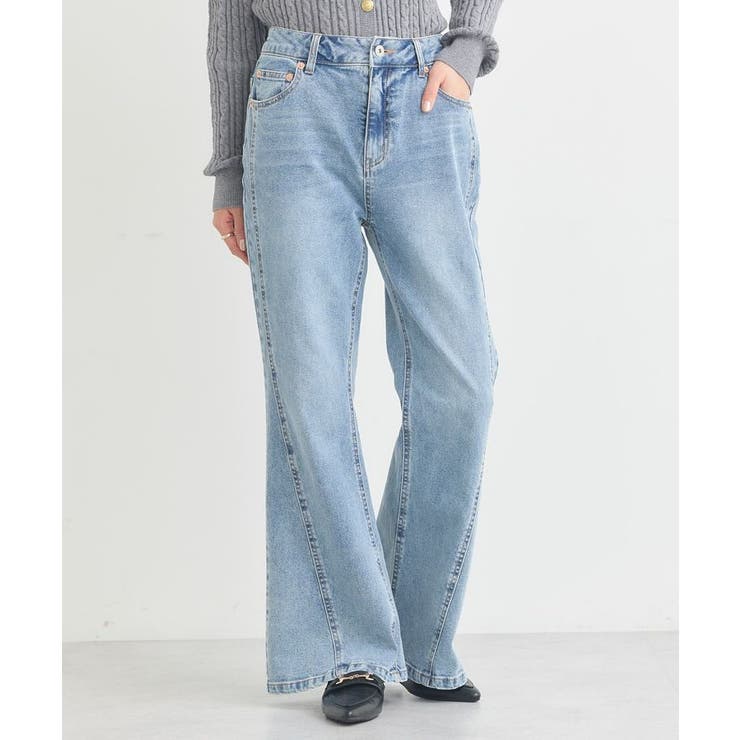 ライトインディゴ | 切り替えフレアデニムパンツ | earth music&ecology 