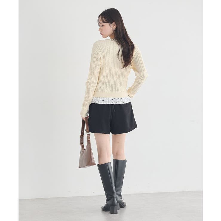 プリーツレイヤーケーブルニットカーディガン | earth music&ecology  | 詳細画像12 