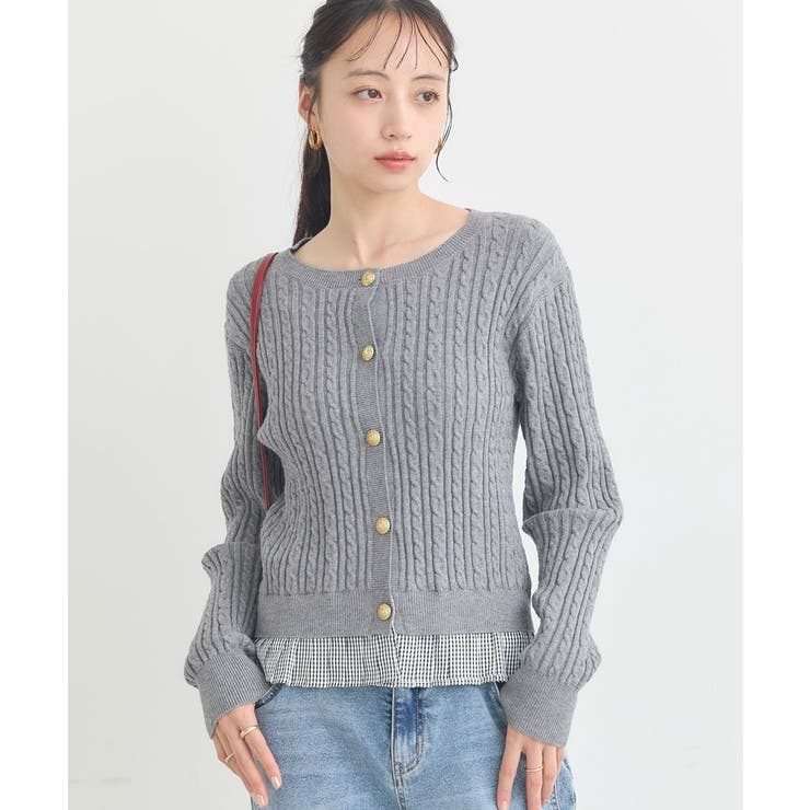 プリーツレイヤーケーブルニットカーディガン | earth music&ecology  | 詳細画像13 