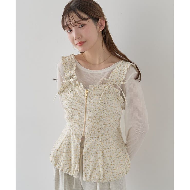 アイボリー | フラワーペプラムビスチェ | earth music&ecology 