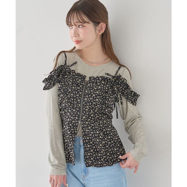 ブラック | フラワーペプラムビスチェ | earth music&ecology 