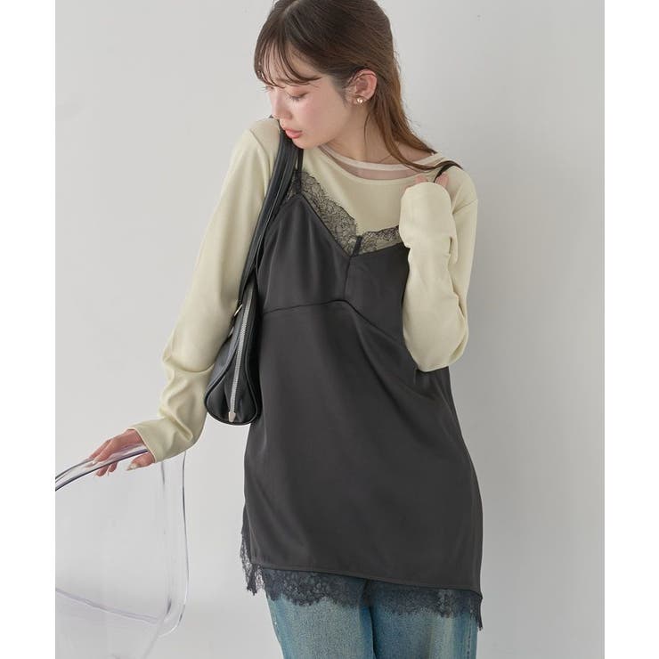 ブラック | ランジェリーライクレースキャミ | earth music&ecology 