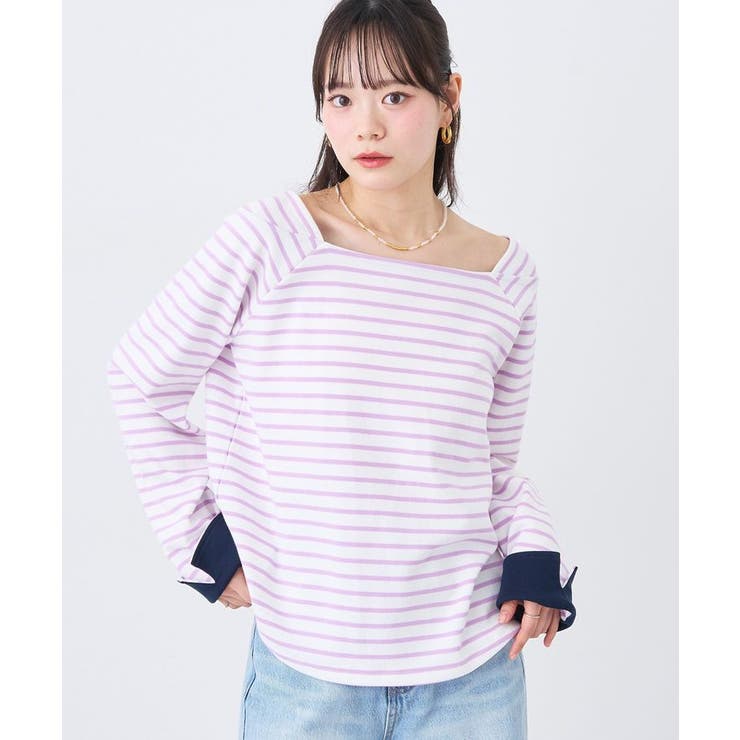 バイカラースクエアネックボーダープルオーバー | earth music&ecology  | 詳細画像1 