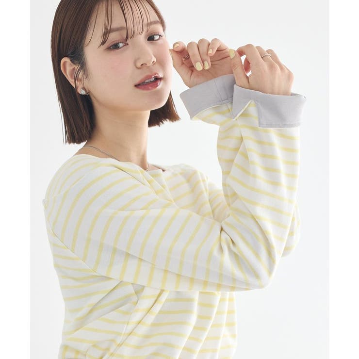 バイカラースクエアネックボーダープルオーバー | earth music&ecology  | 詳細画像19 