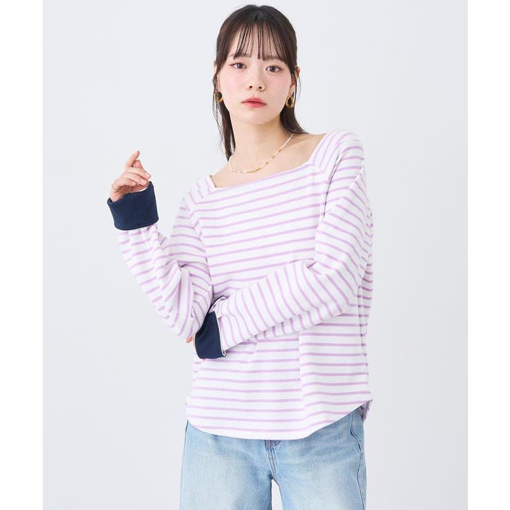 バイカラースクエアネックボーダープルオーバー | earth music&ecology  | 詳細画像2 