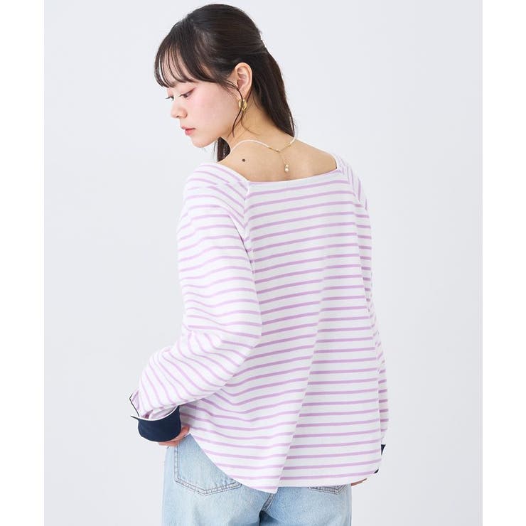 バイカラースクエアネックボーダープルオーバー | earth music&ecology  | 詳細画像4 