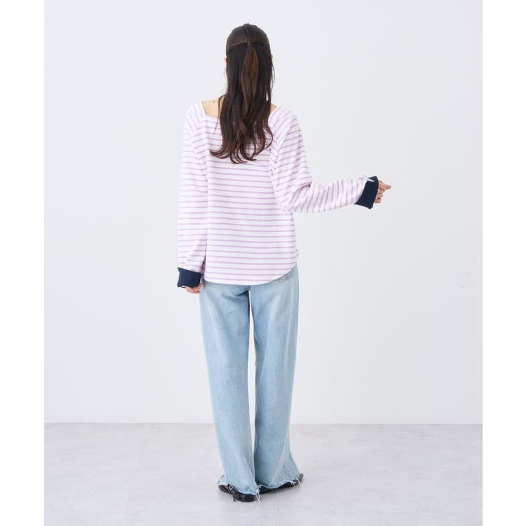 バイカラースクエアネックボーダープルオーバー | earth music&ecology  | 詳細画像7 