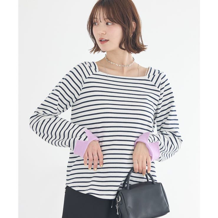 アイボリー | バイカラースクエアネックボーダープルオーバー | earth music&ecology 