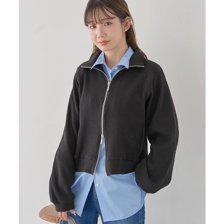 ブラック | ダブルジップワッフルカーディガン | earth music&ecology 