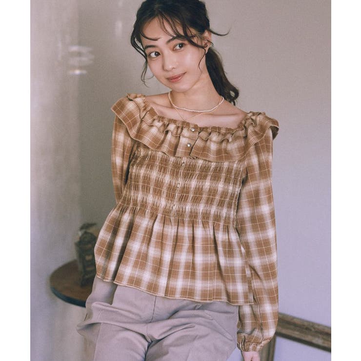 チェックシャーリングブラウス | earth music&ecology  | 詳細画像1 