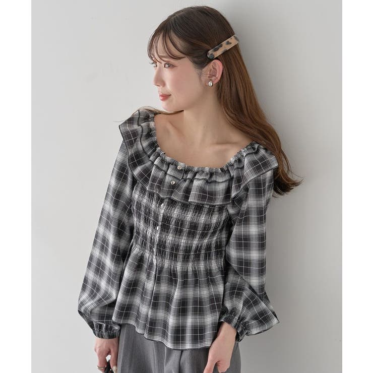 チェックシャーリングブラウス | earth music&ecology  | 詳細画像15 