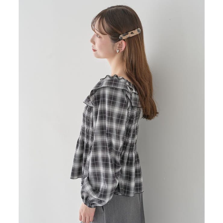 チェックシャーリングブラウス | earth music&ecology  | 詳細画像16 