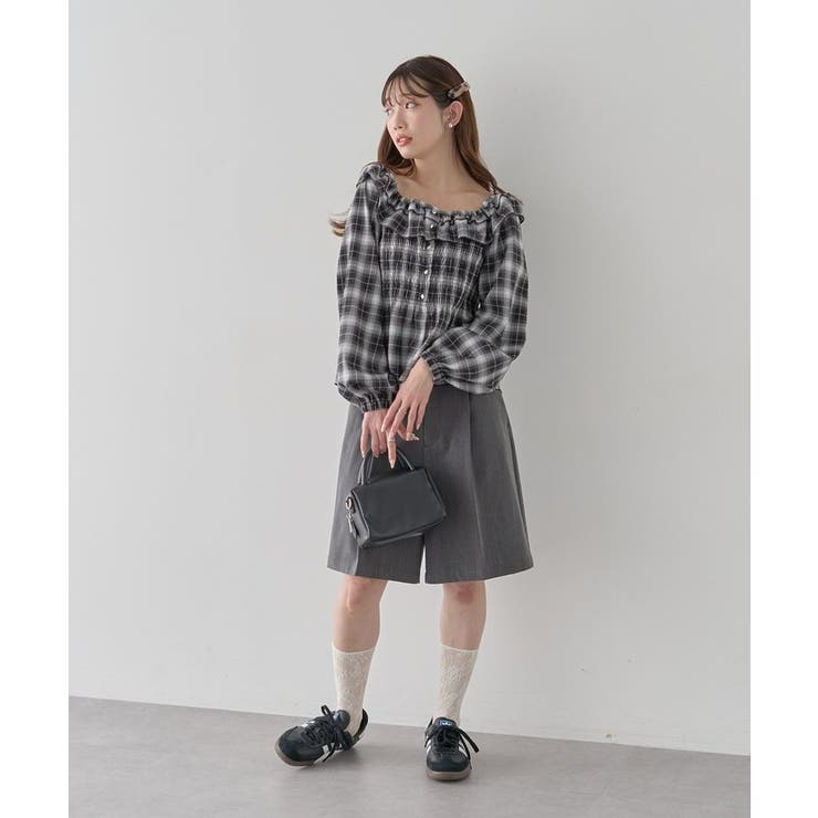 チェックシャーリングブラウス | earth music&ecology  | 詳細画像18 