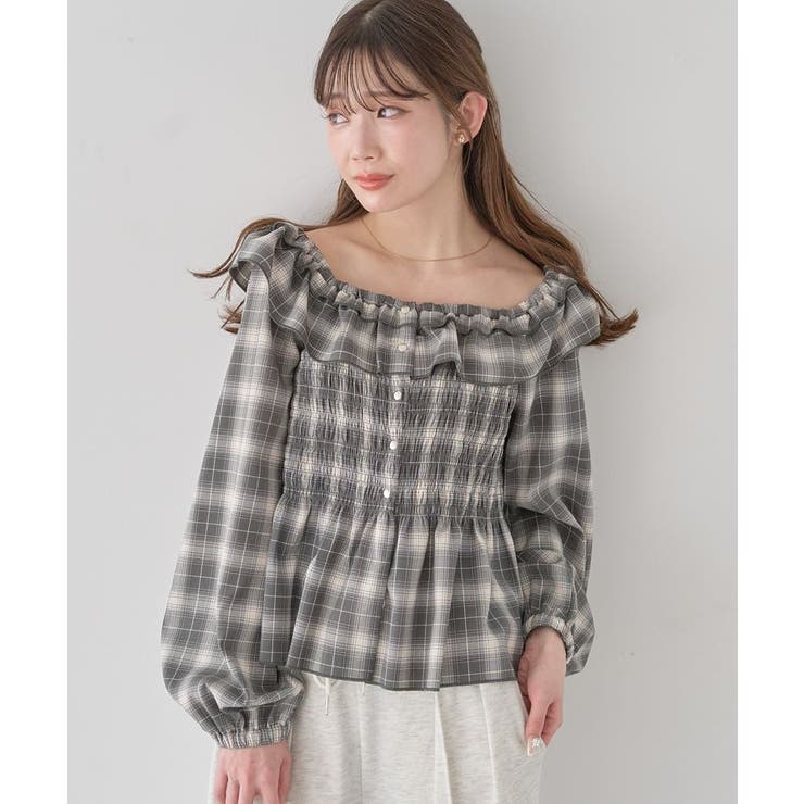チェックシャーリングブラウス | earth music&ecology  | 詳細画像22 