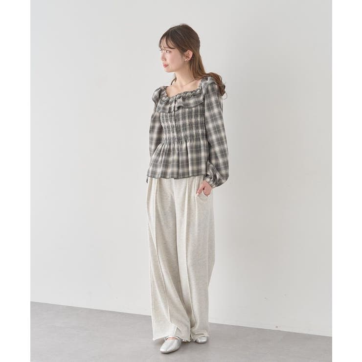 チェックシャーリングブラウス | earth music&ecology  | 詳細画像25 