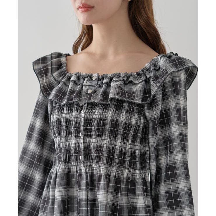 チェックシャーリングブラウス | earth music&ecology  | 詳細画像28 