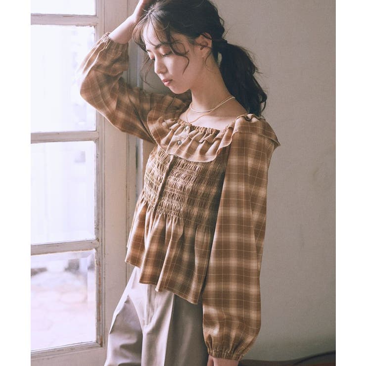チェックシャーリングブラウス | earth music&ecology  | 詳細画像3 