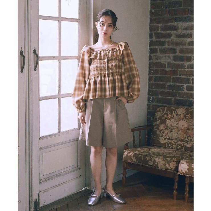 チェックシャーリングブラウス | earth music&ecology  | 詳細画像5 