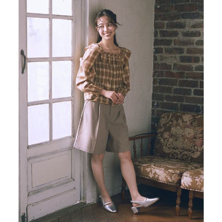 チェックシャーリングブラウス | earth music&ecology  | 詳細画像6 