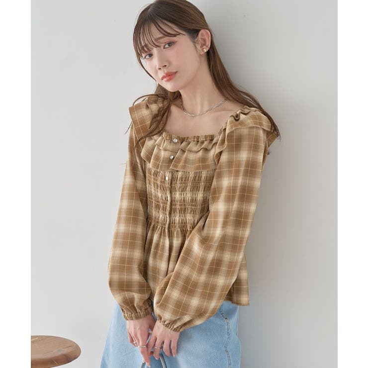 チェックシャーリングブラウス | earth music&ecology  | 詳細画像7 