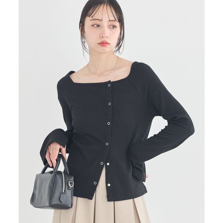 ブラック | アシメ釦ツイストテレコカットソー | earth music&ecology 