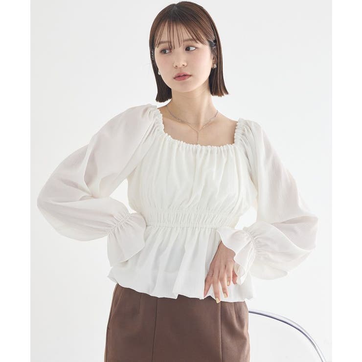 オフホワイト | バルーンヘムブラウス | earth music&ecology 