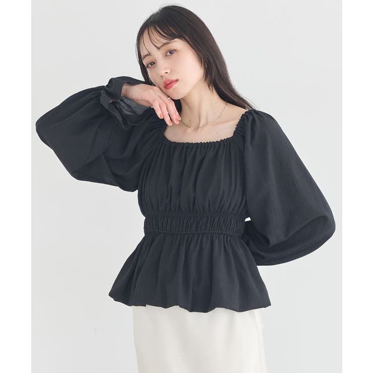 ブラック | バルーンヘムブラウス | earth music&ecology 