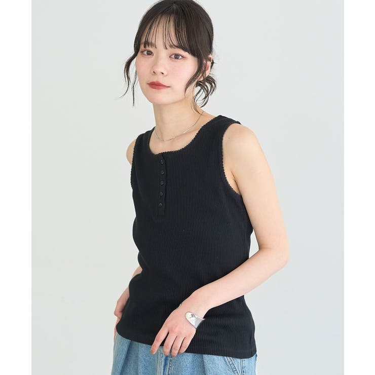ブラック | ピコミシンヘンリーネックタンクトップ | earth music&ecology 